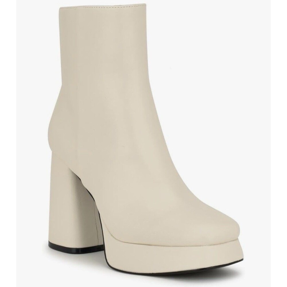 Nine West 7.5 Bootie Velo3 Ivory Platform Faux Leather Heel Ankle Boots